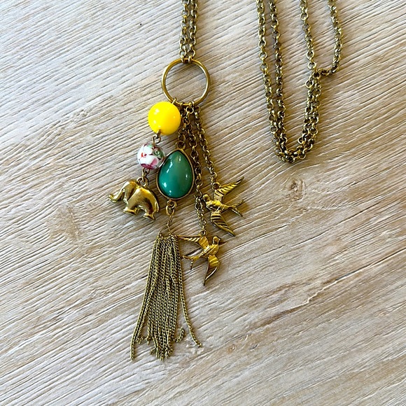 Elephant and Swallow Pendant Long Gold Chain Necklace - Picture 2 of 2